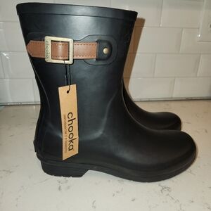 Chooka Downtown Mid Waterproof Rain Boots, Black, Women's 8